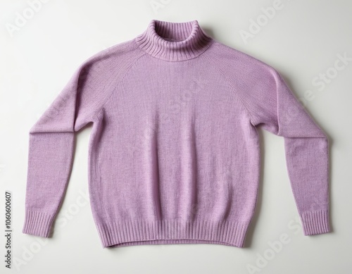 Lavender turtleneck sweater laid out flat on a light background.