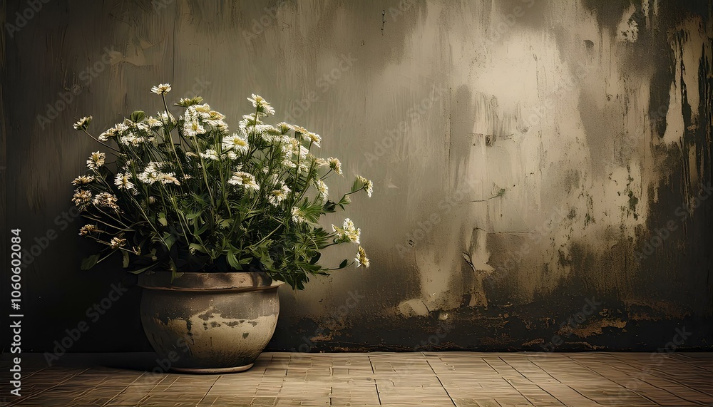 bouquet of flowers, Grungy background for photography for advertising including a big pot of flower, illustration bouquet of flowers, Grungy background for photography for advertising including a big pot of flower, illustration