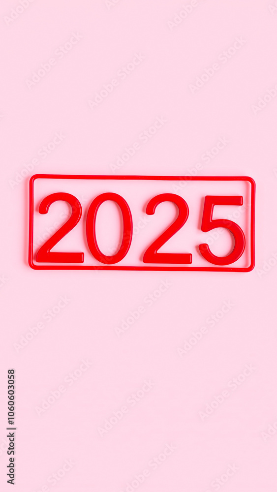 red 3d number 2025 inside a red outline on a pink background red 3d number 2025 inside a red outline on a pink background