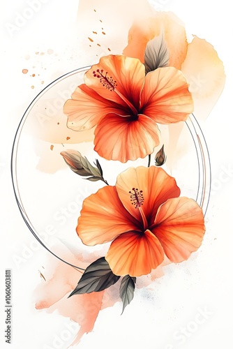 Vibrant hibiscus flowers a beautiful blend of nature's palette captured in artistic watercolor illustration photo