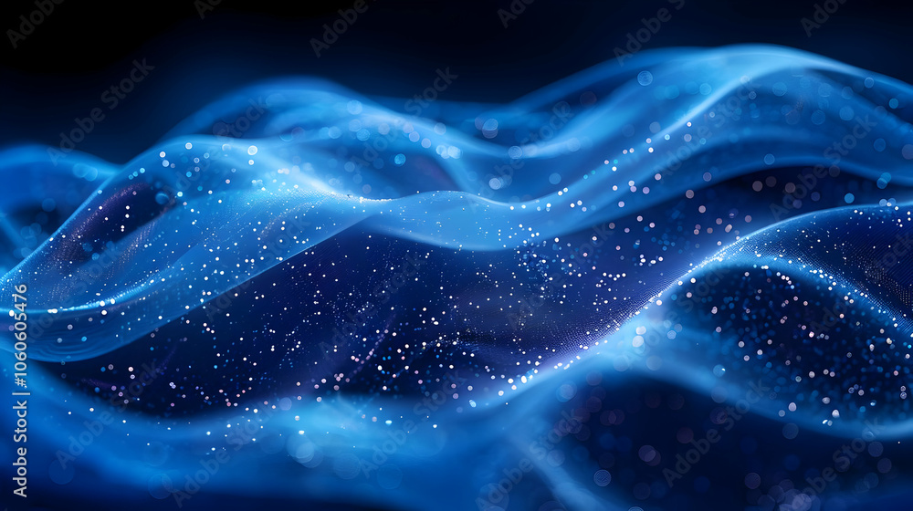 Abstract Blue Background with Wavy Lines and Glittering Particles Abstract Blue Background with Wavy Lines and Glittering Particles