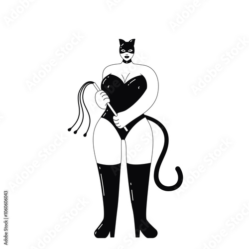 bdsm woman in cat mask, girl in sexy costume, vector illustration