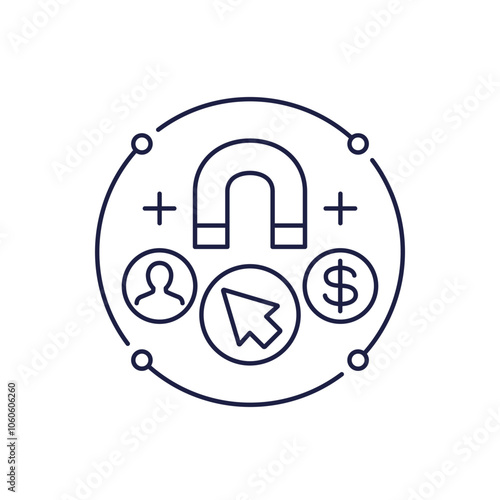 customer retention line icon with a magnet