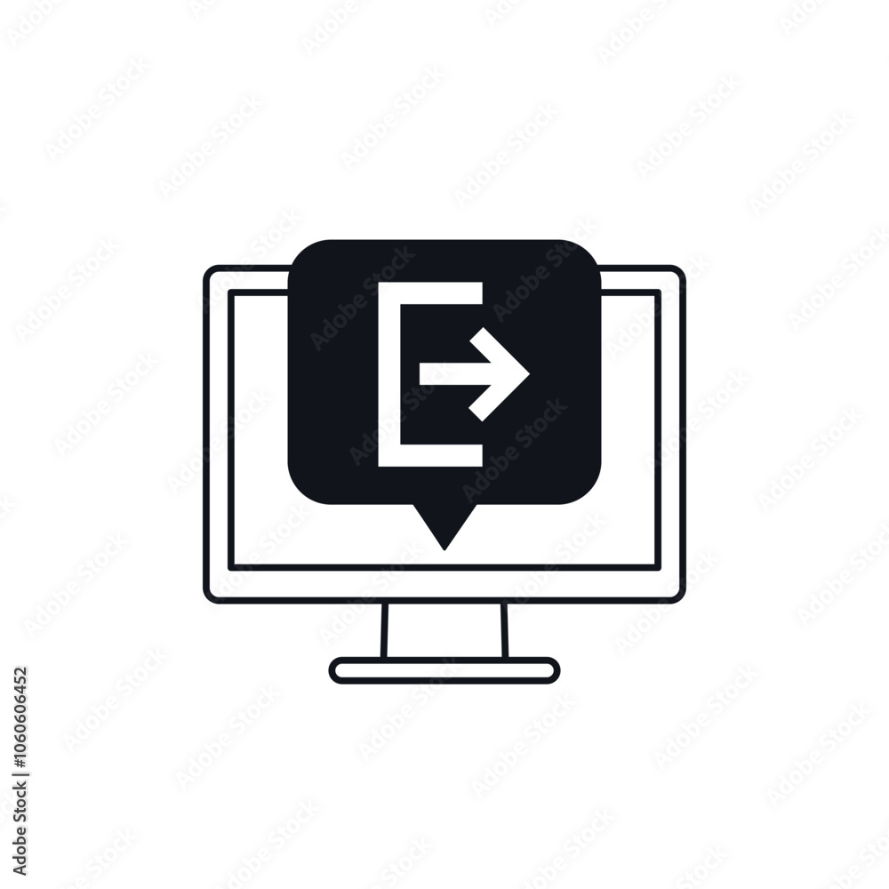 logout icon with a computer on white logout icon with a computer on white