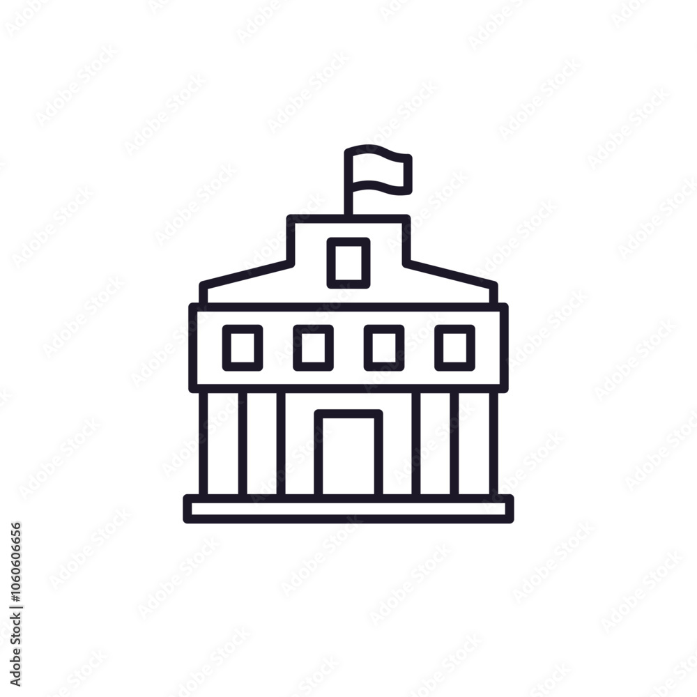 town hall icon, municipal building line pictogram on white town hall icon, municipal building line pictogram on white