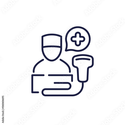 ultrasound diagnostic line icon with a doctor