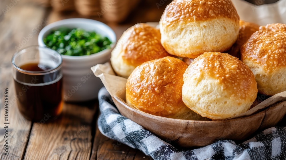 A basket filled with deliciously golden-brown bread rolls sits on a rustic wooden table, accompanied by a small pot of herbs and a glass cup, evoking a warm dining scene. A basket filled with deliciously golden-brown bread rolls sits on a rustic wooden table, accompanied by a small pot of herbs and a glass cup, evoking a warm dining scene.