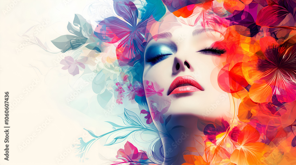 Concept of Beauty. Illustration of beauty woman with abstract floral background Concept of Beauty. Illustration of beauty woman with abstract floral background