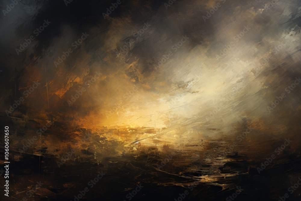 Majestic abstract painting of a golden and black night sky with moon, stars, and clouds Majestic abstract painting of a golden and black night sky with moon, stars, and clouds