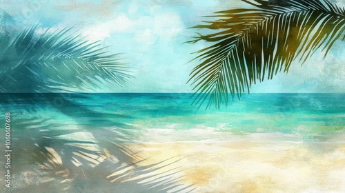 Tropical Beach with Turquoise Water and Palm Tree Shadows