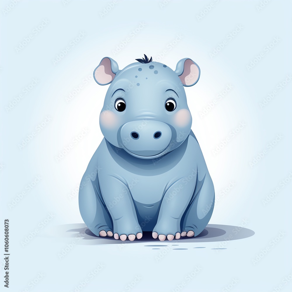 Fototapeta premium Cute cartoon hippo with a friendly expression, perfect for children's designs and animal-themed projects.