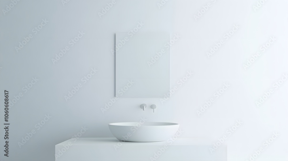 Candid photo of a minimalist bathroom with no visible storage, only a sink and mirror in a clean white setting, 4k resolution Candid photo of a minimalist bathroom with no visible storage, only a sink and mirror in a clean white setting, 4k resolution