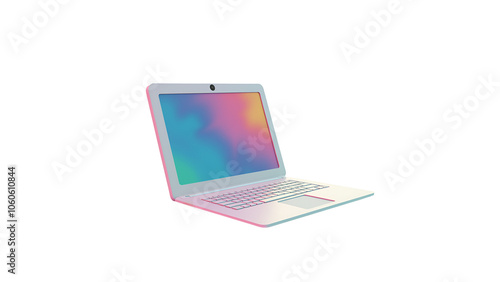 Gray laptop on transparent background.