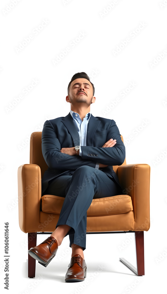 man sitting on chair. Isolated white background. Body language. gesture. Training managers. sales agents. fully closed position. lowered eyes, drawn-neck, arms and legs crossed isolated with white man sitting on chair. Isolated white background. Body language. gesture. Training managers. sales agents. fully closed position. lowered eyes, drawn-neck, arms and legs crossed isolated with white