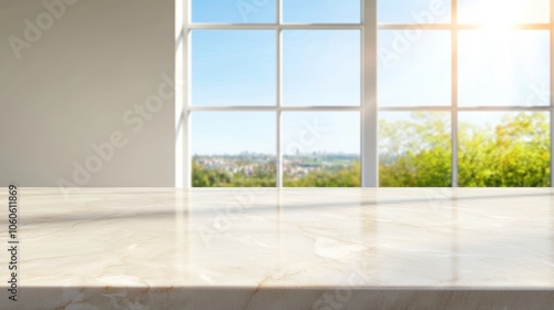 Bright Modern Kitchen with Marble Counters and Sunlight