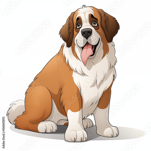 Cartoon depiction of a playful St. Bernard dog resting happily in a whimsical setting photo