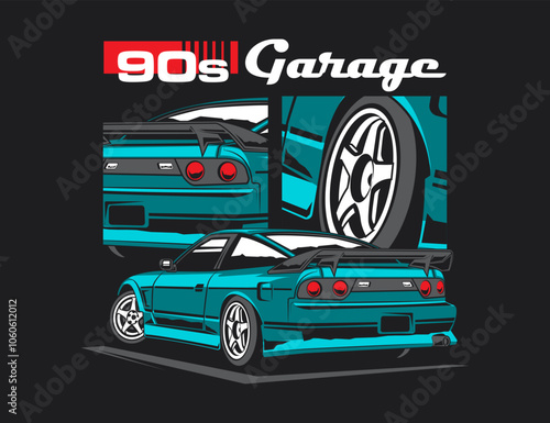 90s car garage tees printing design for vector illustration graphic