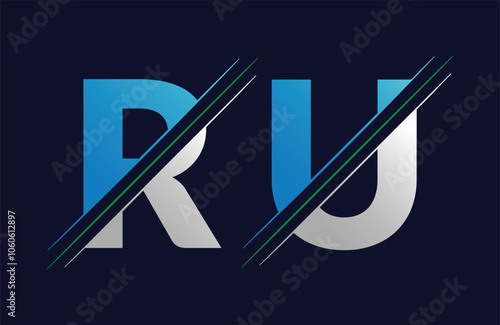 ru Letter logo design vector template.