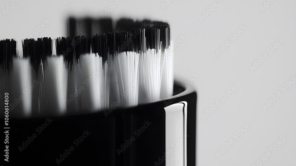 Portrait photo of a close-up of a monochrome toothbrush holder, black and white bristles in a minimalist setting, 4k resolution Portrait photo of a close-up of a monochrome toothbrush holder, black and white bristles in a minimalist setting, 4k resolution