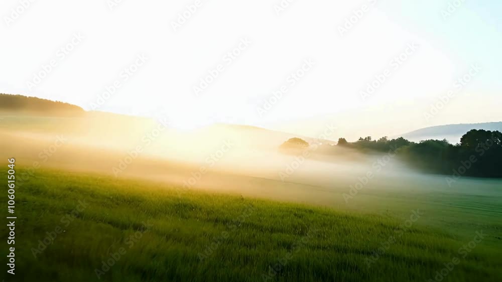 Rolling Fog Slowly Sweeping Over a Grassy Field at Dawn Rolling Fog Slowly Sweeping Over a Grassy Field at Dawn