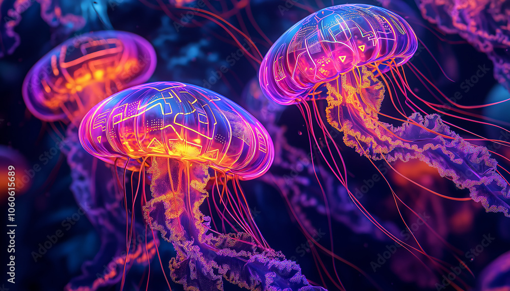 glowing jellyfish in the water glowing jellyfish in the water