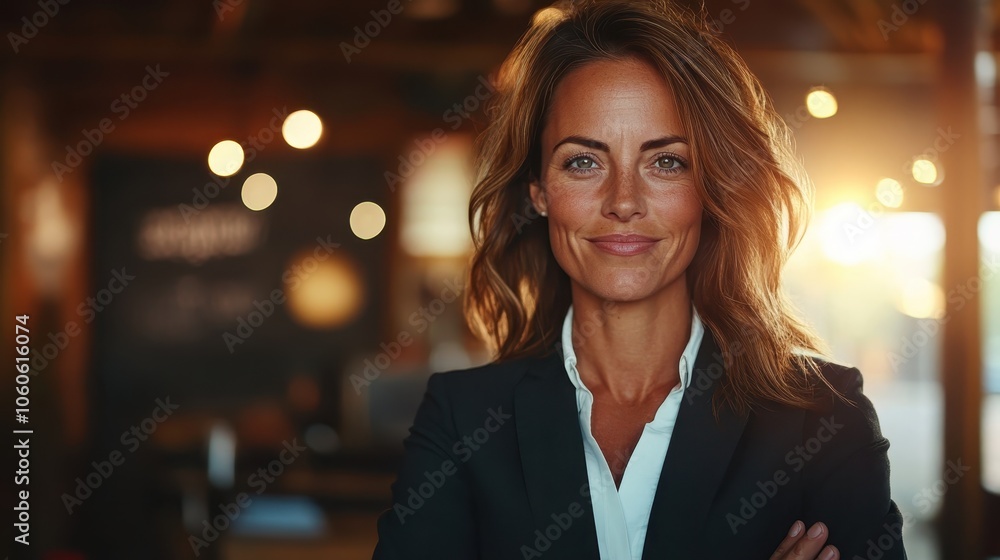 An elegant woman smiles warmly, conveying approachability and professionalism in a softly lit office space, mingling work and warmth with charismatic charm. An elegant woman smiles warmly, conveying approachability and professionalism in a softly lit office space, mingling work and warmth with charismatic charm.
