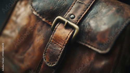 A detailed close-up of weathered leather, highlighting the rich textures and character of a vintage bag