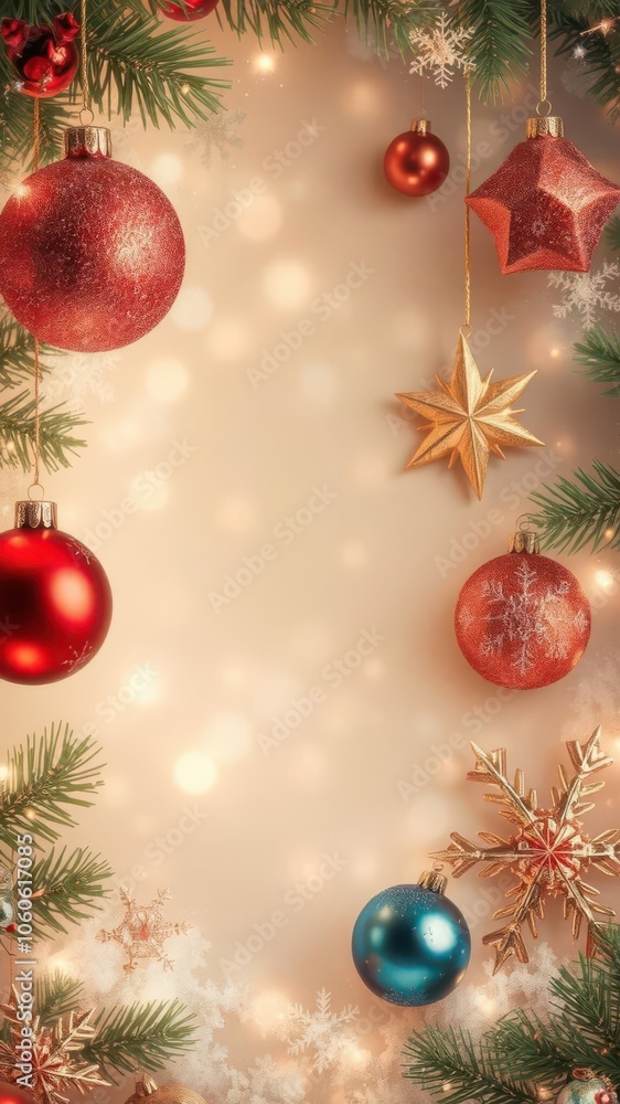 A festive Christmas and New Year background with sparkling lights, glittering ornaments, snowflakes, and a golden star, celebration A festive Christmas and New Year background with sparkling lights, glittering ornaments, snowflakes, and a golden star, celebration