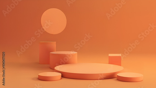 Minimalist Orange Pedestal Scene with Modern Aesthetic