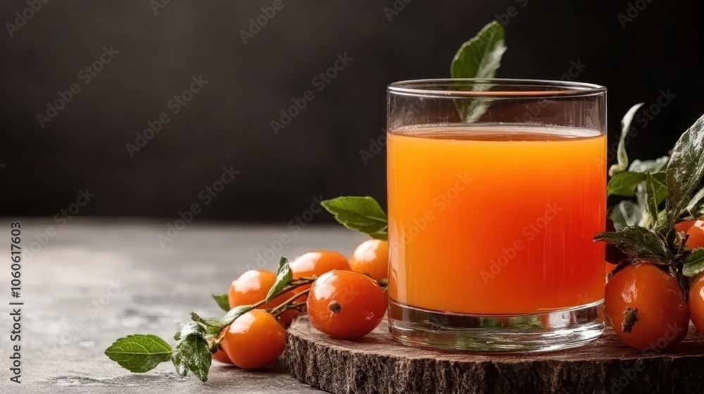A glass of vibrant orange juice sits on a rustic wooden surface surrounded by fresh small orange fruits, suggesting natural vitality and nourishment. A glass of vibrant orange juice sits on a rustic wooden surface surrounded by fresh small orange fruits, suggesting natural vitality and nourishment.