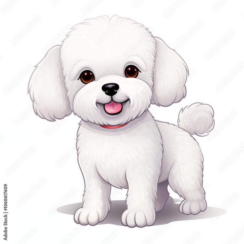 Cheerful cartoon puppy with fluffy white fur and a playful expression sitting happily indoors Cheerful cartoon puppy with fluffy white fur and a playful expression sitting happily indoors