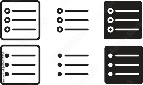 List icon set. Website menu list. 
