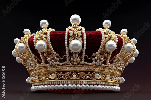 Gold and red crown with pearls