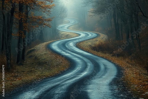 an empty winding road stretches into a blurred background creating a sense of motion and adventure symbolizing the journey ahead and the freedom of exploration