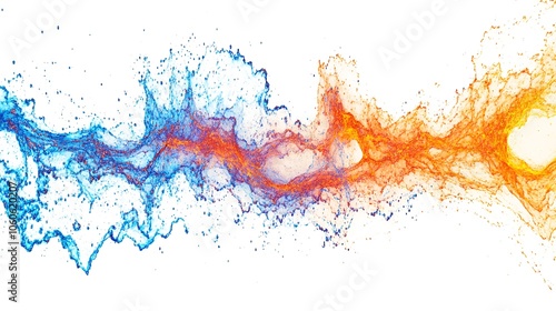 Electric lightning display in orange and blue, glowing with energy and isolated against a white background