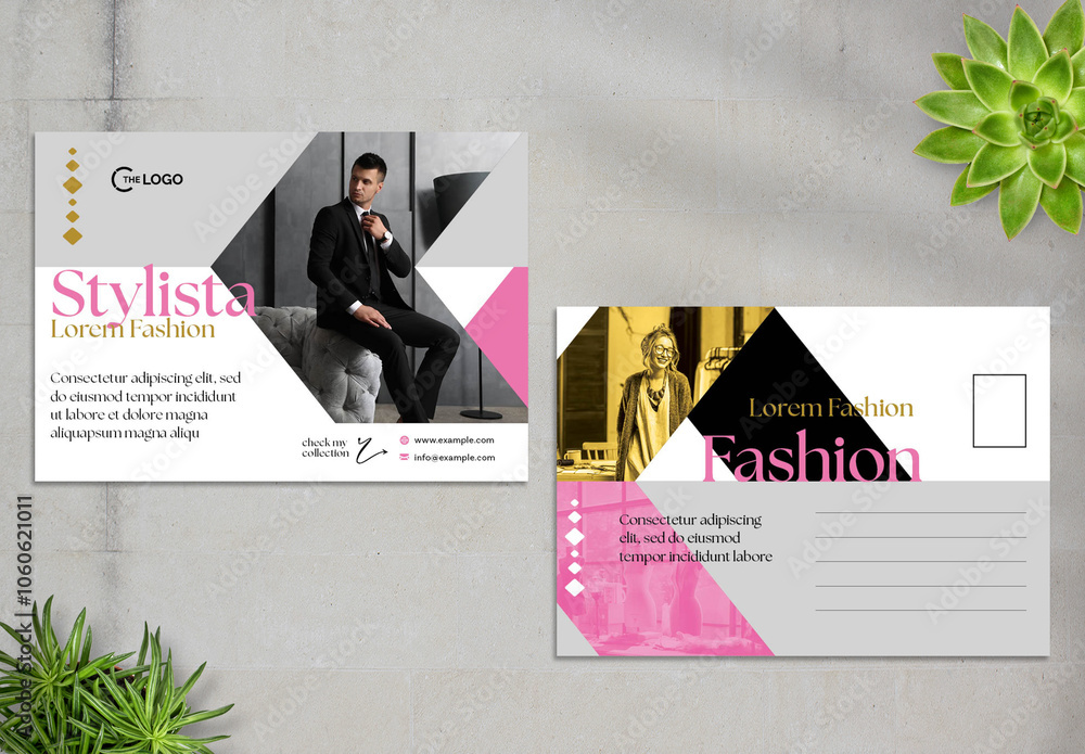 Fashion Post Card Layout with Brutalism Geometric Elements Stock ...