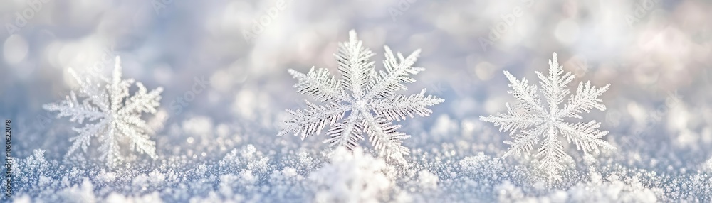 Close-up of tiny snowflakes on icy surface, detailed frozen patterns Close-up of tiny snowflakes on icy surface, detailed frozen patterns