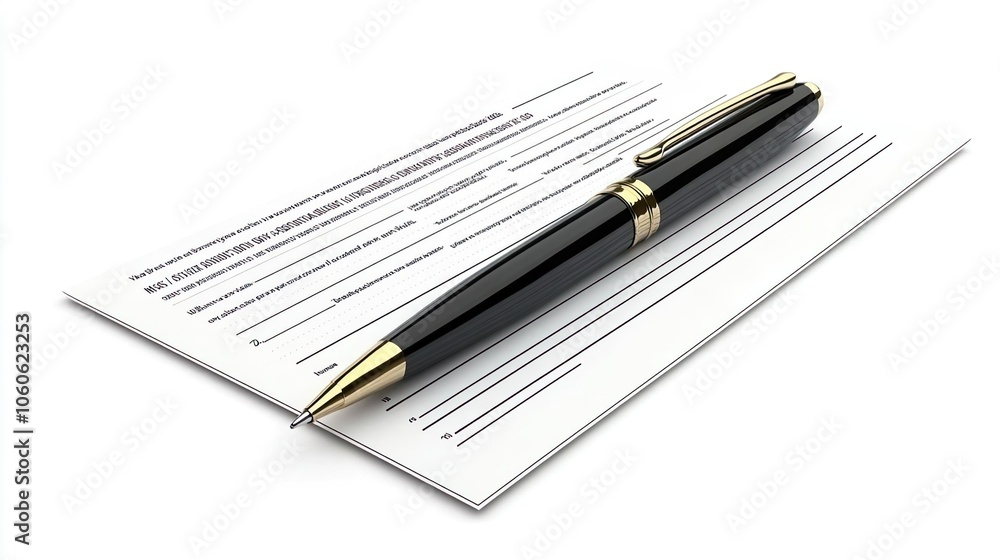 Naklejka premium Pen lying on a contract or application form, wide angle view.