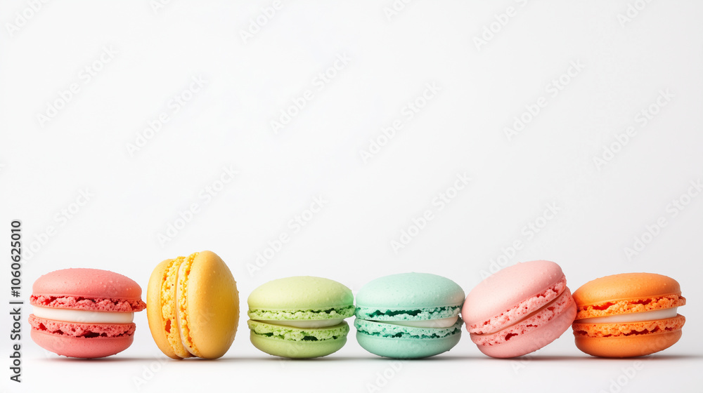 Delight in colorful array of macarons, showcasing vibrant hues of pink, yellow, green, blue, and orange. Delight in colorful array of macarons, showcasing vibrant hues of pink, yellow, green, blue, and orange.