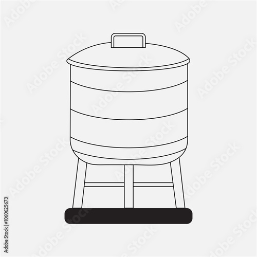 Water Tank,  Line Art Vector Illustration.