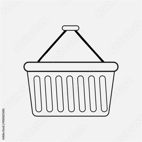 Shopping Cart and Basket Line Art Vector Illustration for Market Scenes.