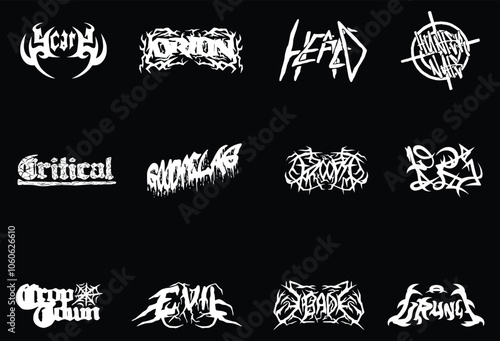 Set Death Metal, black metal, metal, punk, gothic, y2k, streetwear Rock Horror typeface Logo
