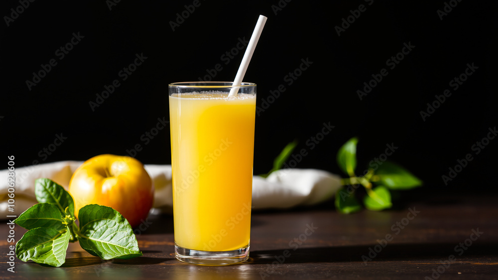 glass golden juice with an leaves glass golden juice with an leaves