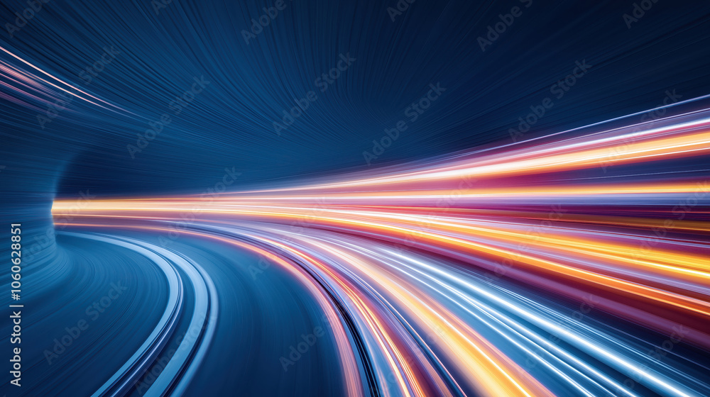 A dynamic, blurred view of colorful light trails in a dark tunnel, suggesting speed and movement. A dynamic, blurred view of colorful light trails in a dark tunnel, suggesting speed and movement.