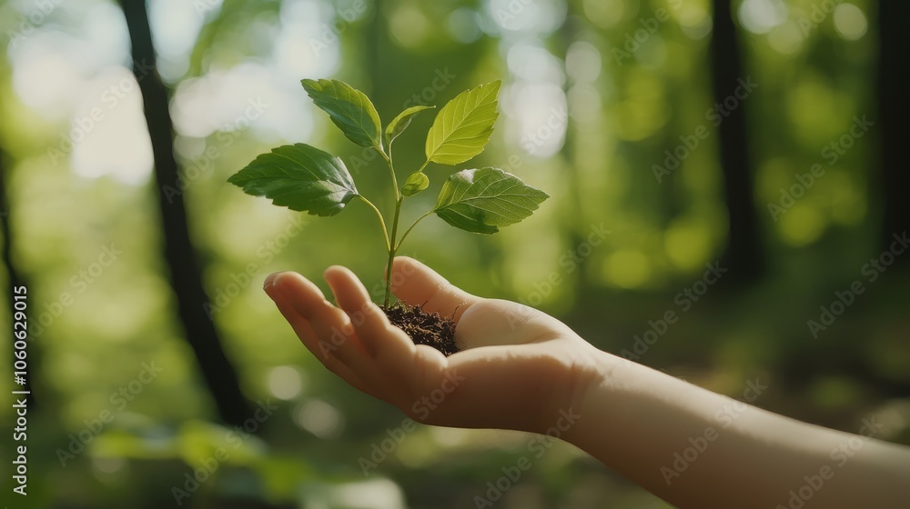 A young child holds a vibrant green plant against a beautiful backdrop, symbolizing Earth Day and promoting ecofriendliness and sustainability for a brighter future for our planet A young child holds a vibrant green plant against a beautiful backdrop, symbolizing Earth Day and promoting ecofriendliness and sustainability for a brighter future for our planet