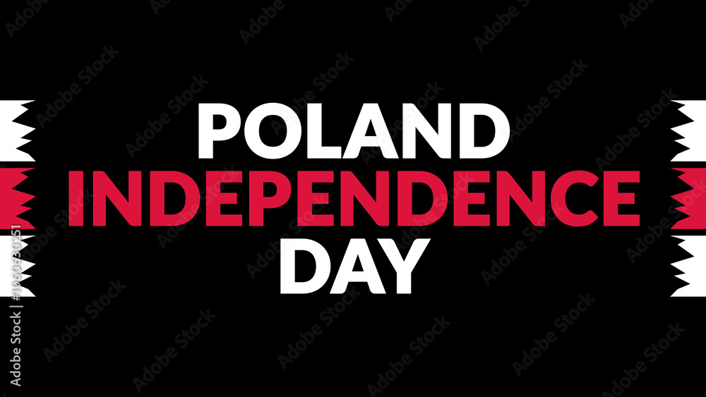 Obraz premium Poland Independence Day text with side lines on a black background. Which is observed every year in November to celebrate and wish Poland Independence Day.