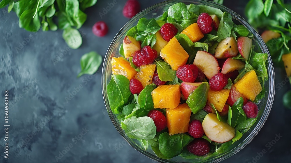 Delicious and Healthy Fruit Salad Top View of Mixed Fruit Salad, Symbolizing Immune Support and Nutrient Density This colorful bowl is packed with vitamins, minerals, and antioxidants to boost your Delicious and Healthy Fruit Salad Top View of Mixed Fruit Salad, Symbolizing Immune Support and Nutrient Density This colorful bowl is packed with vitamins, minerals, and antioxidants to boost your