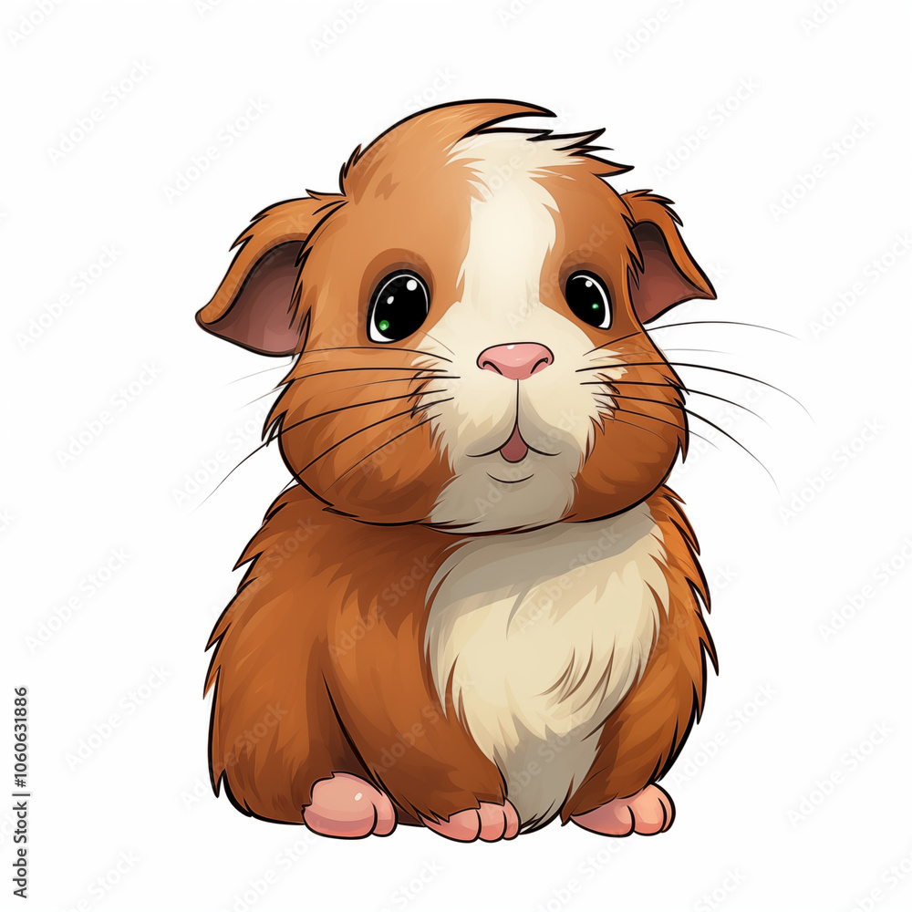 A cute cartoon guinea pig sitting happily with bright eyes and a fluffy coat in a playful pose A cute cartoon guinea pig sitting happily with bright eyes and a fluffy coat in a playful pose