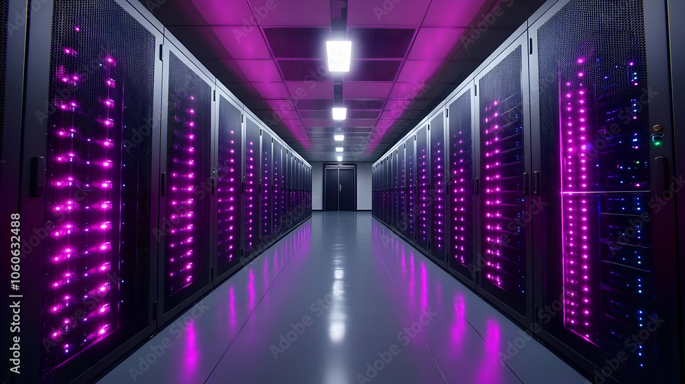Server Room Interior with Pink Lighting - Realistic Image Server Room Interior with Pink Lighting - Realistic Image
