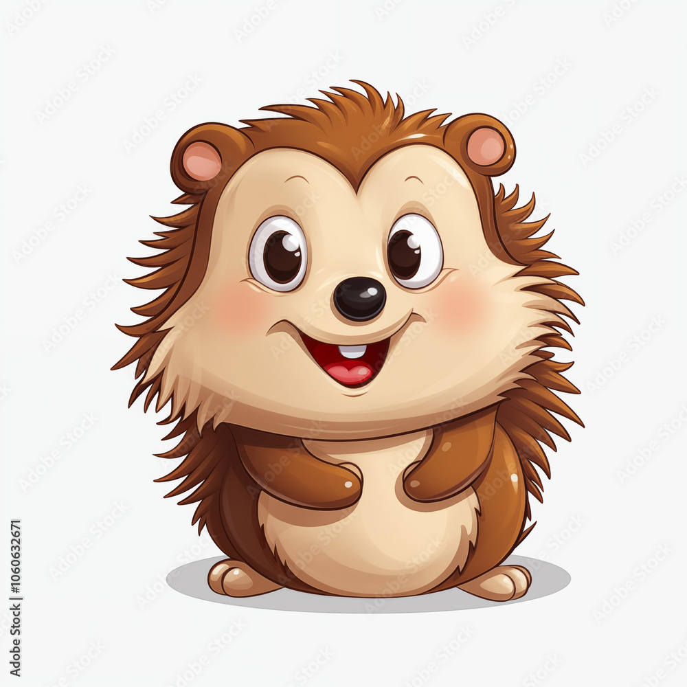 Obraz premium Cute cartoon hedgehog character smiling happily with a cheerful expression on a simple background